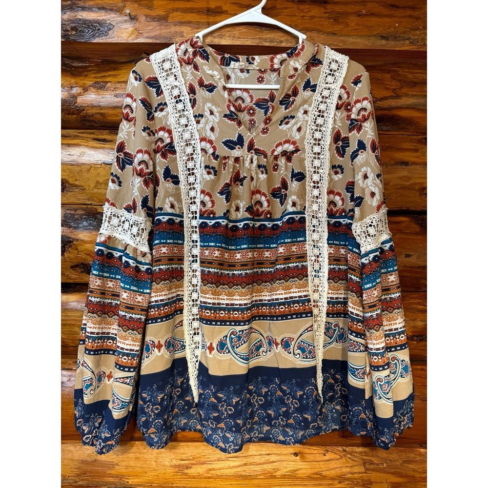 Entro Peasant Boho Blouse Size Small